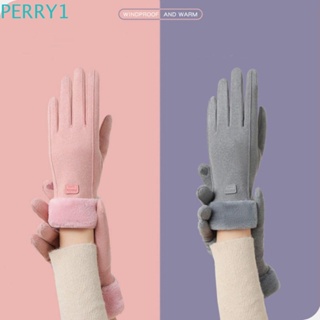 Perry ถุงมือขับรถ ผ้ากํามะหยี่ แบบห้านิ้ว หน้าจอสัมผัส ให้ความอบอุ่น สไตล์เกาหลี สําหรับขี่จักรยานกลางแจ้ง