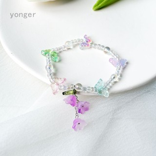 Yonger สร้อยข้อมือ จี้ดอกไม้ โบว์ หัวใจ ลูกปัด เครื่องประดับแฟชั่น มิตรภาพ จี้ดอกไม้ เครื่องประดับ