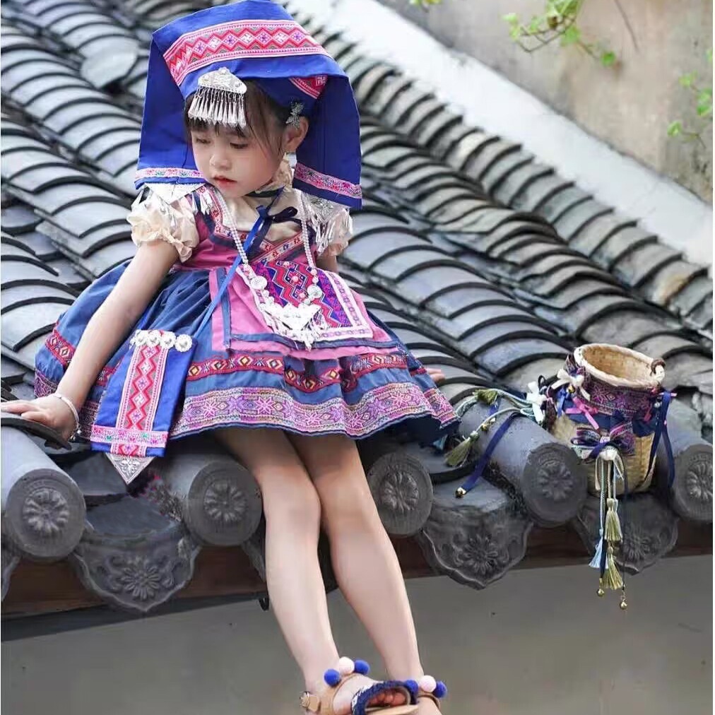 [คลังสินค้าพร้อม] เด็กสไตล์ชาติพันธุ์เครื่องแต่งกายหญิงชนกลุ่มน้อยชาติพันธุ์เครื่องแต่งกายชาติพันธุ์ที่แข็งแกร่งสาวน้อยชุดเจ้าหญิงย้อนยุคขนาด100-160