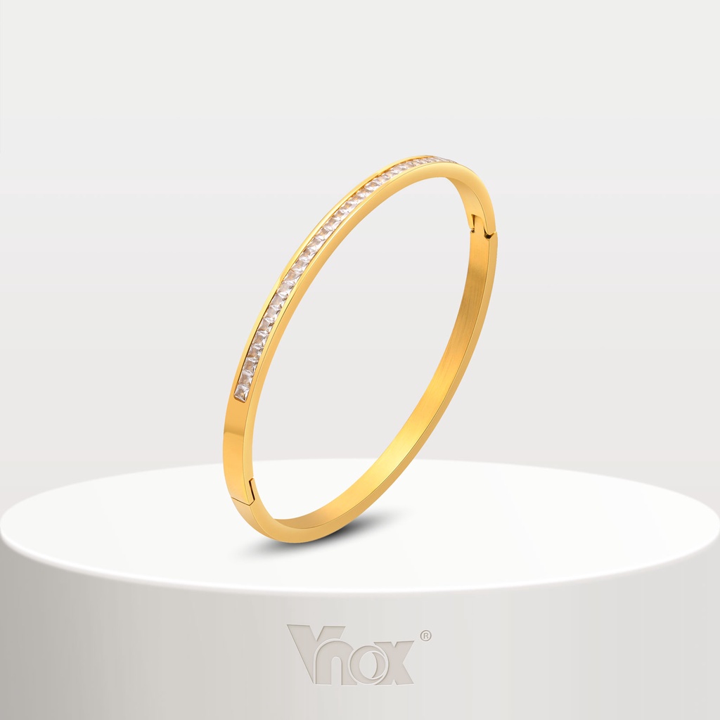 Vnox กําไลข้อมือสเตนเลส ชุบทอง 18K 18K ประดับเพทาย เปิดได้ สําหรับผู้หญิง 4 มม.