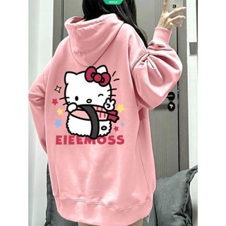 เสื้อกันหนาวแขนยาว มีฮู้ด พิมพ์ลาย Hello Kitty สวมใส่สบาย แฟชั่นฤดูใบไม้ร่วง และฤดูหนาว สําหรับผู้หญิง และนักเรียน 2023