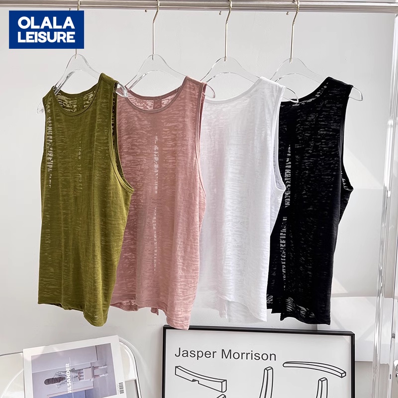 OLALA LEISURE  สไตล์ใหม่ แขนกุด สวมใส่ด้านนอก สวยงาม ด้านหลัง กีฬา เสื้อกั๊ก ระดับไฮเอนด์ มืออาชีพ ฝึกวิ่ง ฟิตเนส โยคะ เสื้อผู้หญิง หลวม ขนาดใหญ่