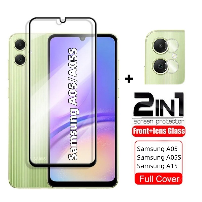 2 IN 1 ฟิล์มกระจกนิรภัยกันรอยหน้าจอ กันรอยเลนส์กล้อง HD สําหรับ Samsung Galaxy A05 A 05S A05S A15 A2