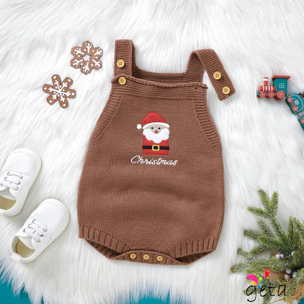 Ljw-ทารกแรกเกิดคริสต์มาส Overalls แขนกุดเย็บปักถักร้อยถัก Rompers เสื้อผ้า