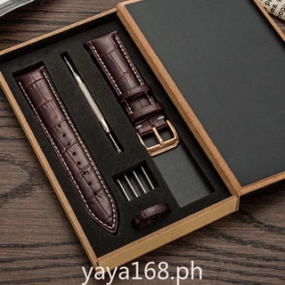 สายนาฬิกาข้อมือหนังแท้ 16 18 19 20 22 มม. กว้าง ผู้ชาย ผู้หญิง แฮนด์เมด สีน้ําตาลเข้ม สีดํา กันน้ํา สายรัดข้อมือ หัวเข็มขัด