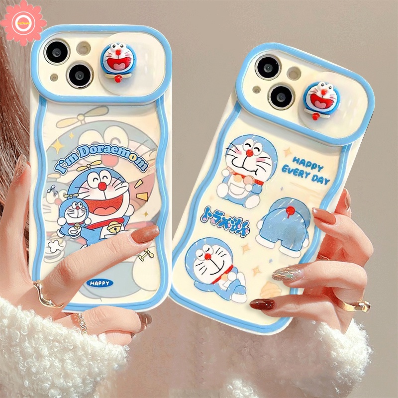 เคสโทรศัพท์มือถือ ซิลิโคน กันรอยกล้อง ลายการ์ตูนโดราเอมอนน่ารัก 3D พร้อมตุ๊กตา สําหรับ IPhone 7Plus XR 11 14 12 13 Pro MAX X 7 8 6 6s Plus SE 2020 XS MAX