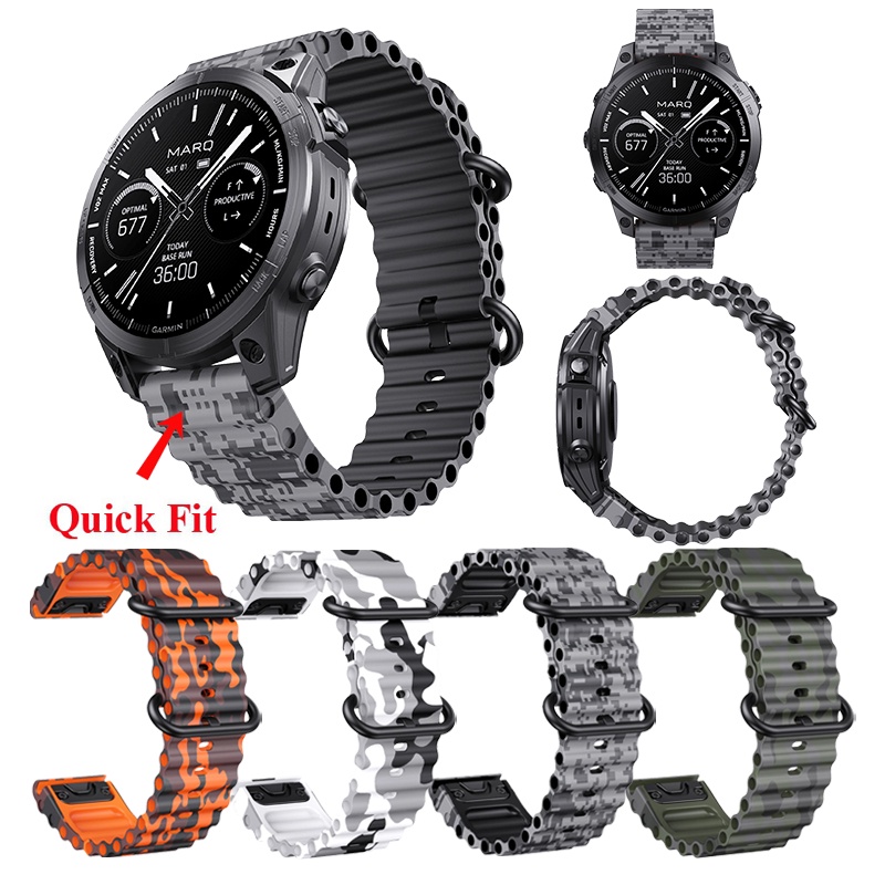 22 มม.26 มม.พรางซิลิโคน Ocean Band กีฬา Watchband Quick Fit สําหรับ Garmin Forerunner 965 955 945 935 Tactix 7 Pro Delta Solar