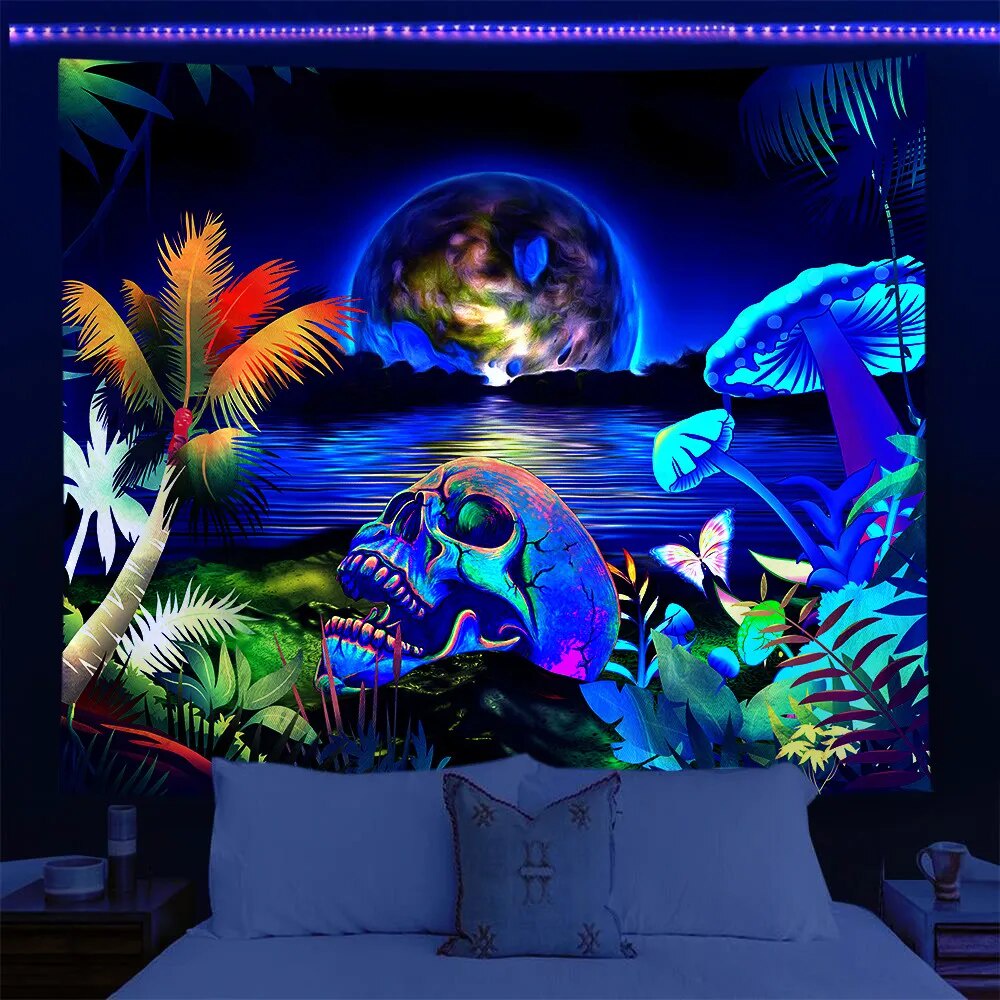 Home decoration UV tapestry Fluorescent skull tapestry Wall hanging cloth Bedroom decoration psyched