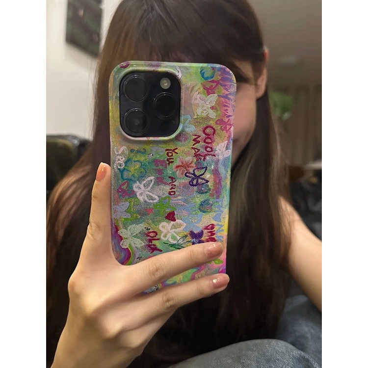 เคสโทรศัพท์มือถือแบบแข็ง กันกระแทก ลายกราฟฟิตี้ผีเสื้อน่ารัก สําหรับ Iphone 15promax 13promax 12promax 11promax 14 Niche 11 Cute 12 Premium xr 13xs x 78