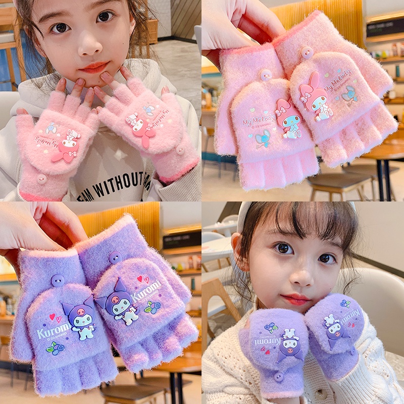 ถุงมือ แบบครึ่งนิ้ว ให้ความอบอุ่น แฟชั่นฤดูหนาว สําหรับเด็กผู้หญิง และนักเรียนประถม