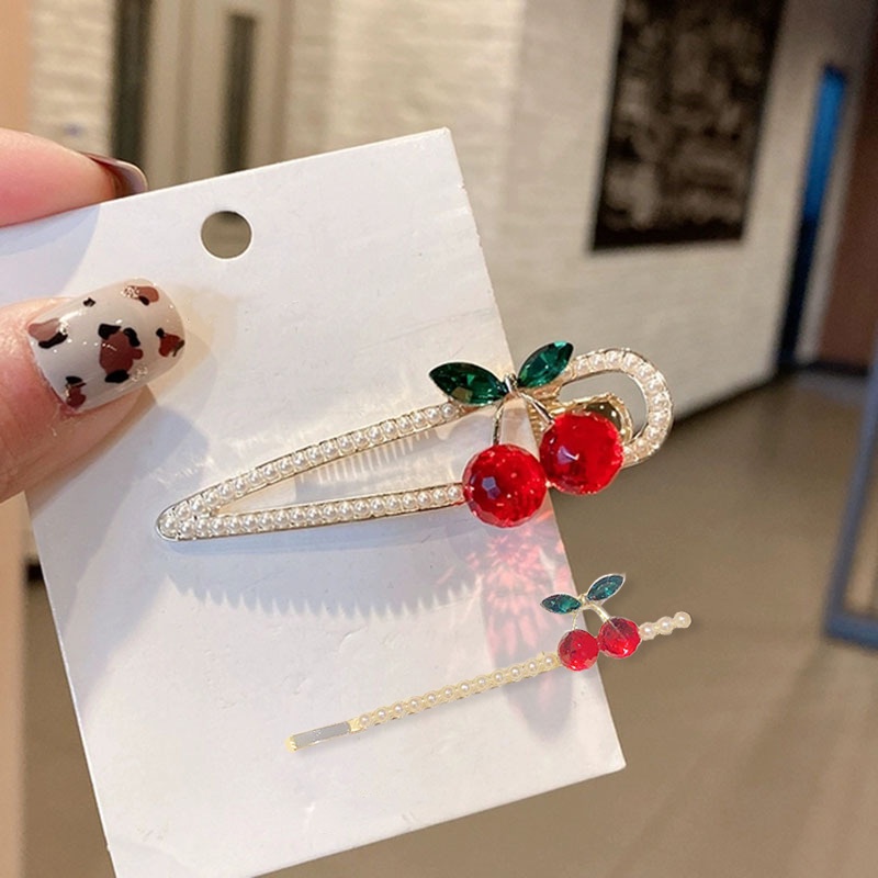 กิ๊บติดผม ประดับไข่มุก และพลอยเทียม สีแดง สไตล์เกาหลี และญี่ปุ่น - รูปที่ 2