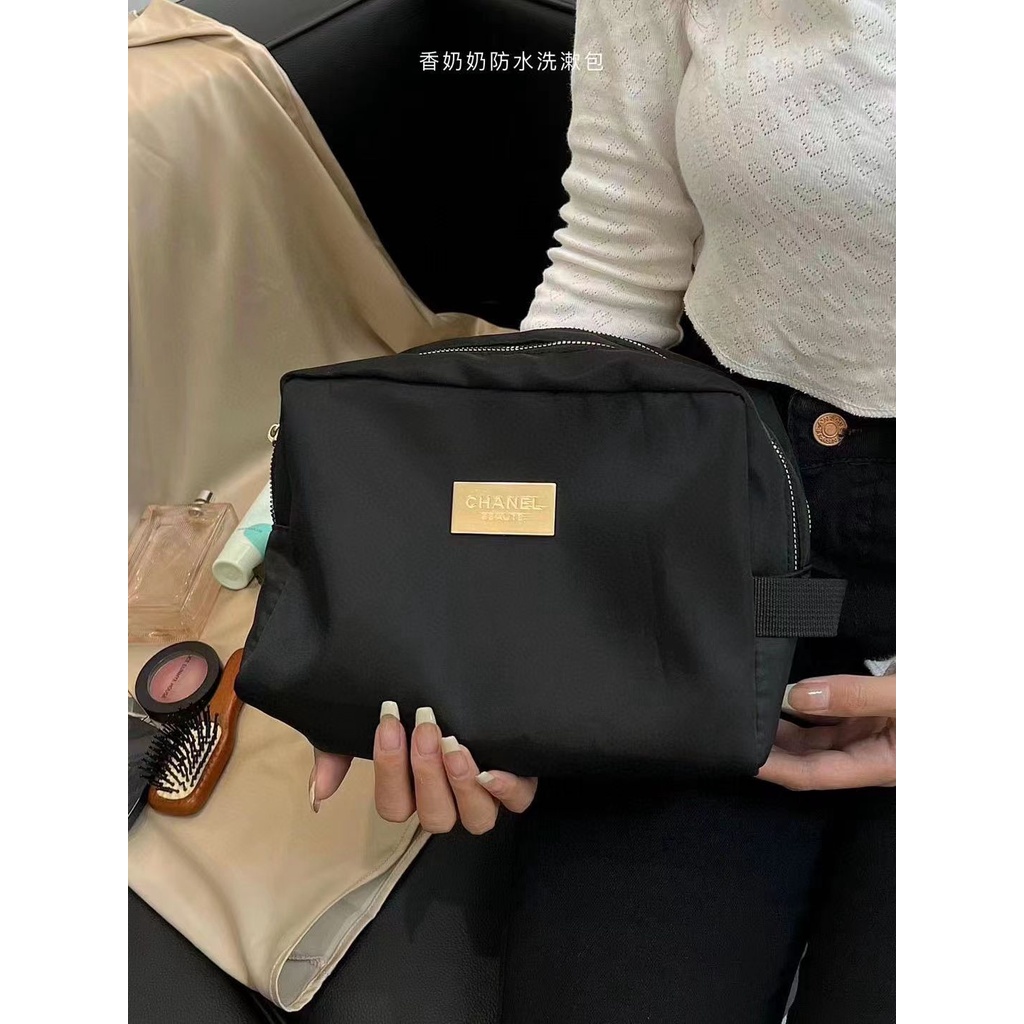 กระเป๋าเครื่องสําอาง อเนกประสงค์ แต่งซิปคู่ ขนาดใหญ่ จุของได้เยอะ สีดํา 2023