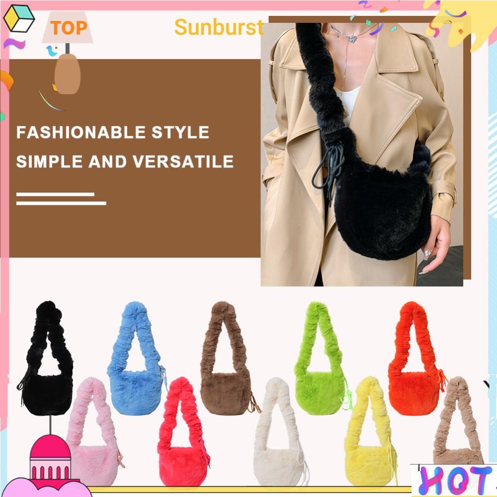 [Sunburst11.th] กระเป๋าหูรูด ขนฟู สีพื้น แฟชั่นฤดูหนาว สําหรับผู้หญิง