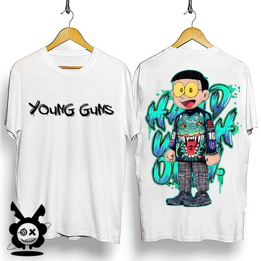 เสื้อยืดแขนสั้นYoung Guns-NOBITA ใหม่แฟชั่นสตรีทแวร์แบรนด์ขนาดใหญ่ซีรีส์หลวม สีดำ/เสื้อยืดสีขาวสำหรั