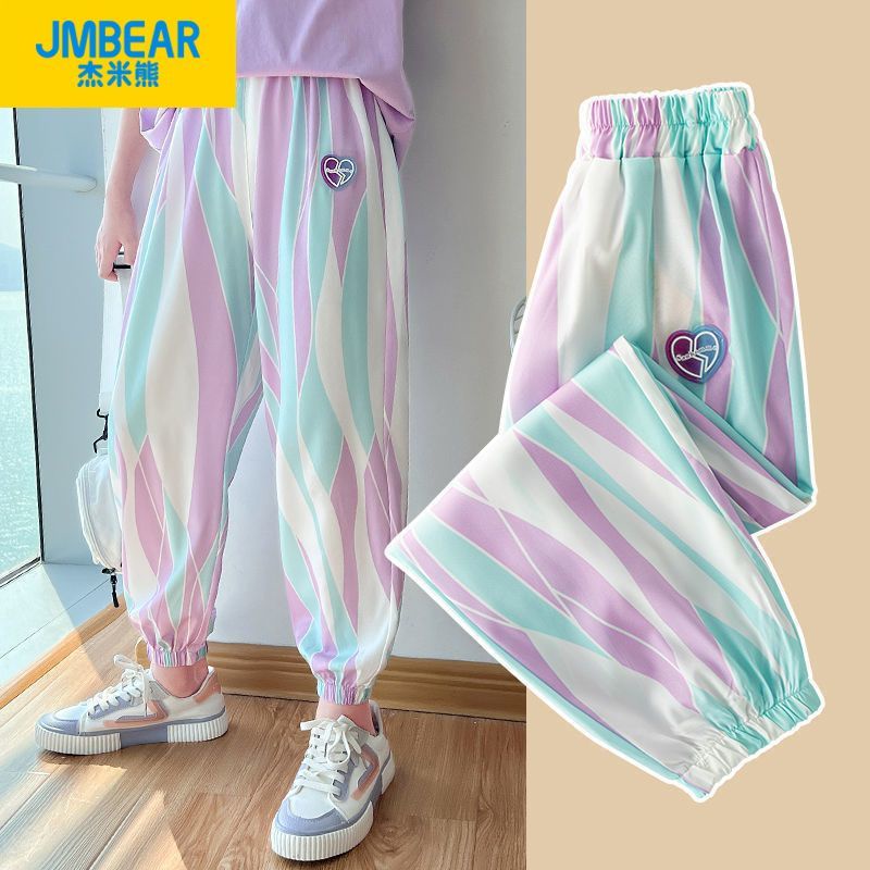 กางเกงกีฬาขายาวลําลอง ผ้าเรยอน แบบบาง ป้องกันยุง แฟชั่นฤดูร้อน สําหรับเด็กผู้หญิง