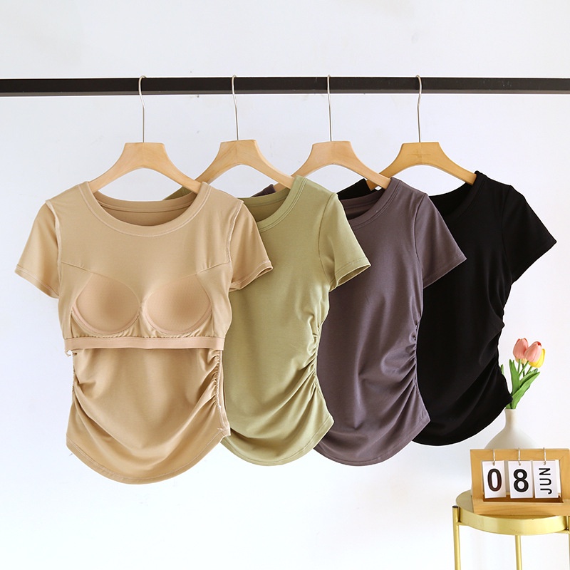 2 in 1 เสื้อครอปท็อป คอกลม แขนสั้น สไตล์ญี่ปุ่น สําหรับผู้หญิง