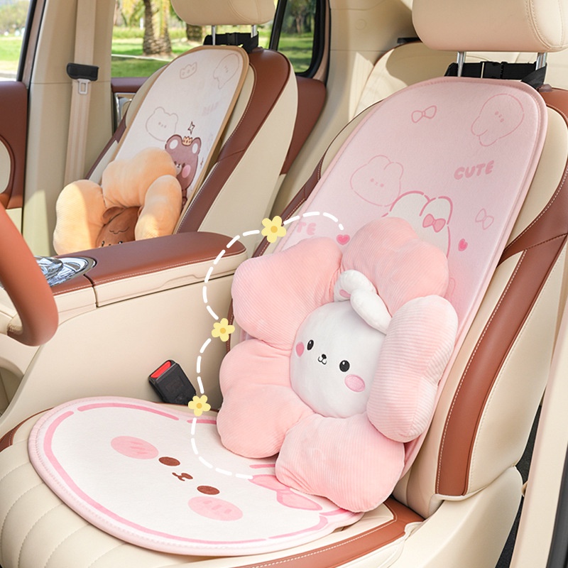 Cartoon Cute Car Cushion Cut Flower Bear and Rabbit Car Pillow Comfortable Soft Four Seasons Universal Car Cushion New Fashion Car Headrest car interior accessories