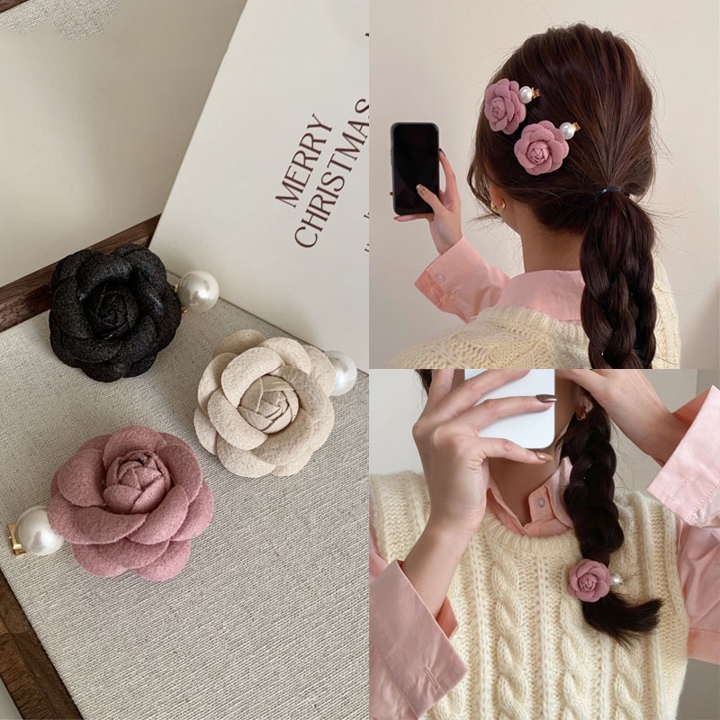 พร้อมส่ง กิ๊บติดผม รูปดอกคามิเลีย ประดับไข่มุก หรูหรา เครื่องประดับ สําหรับผู้หญิง