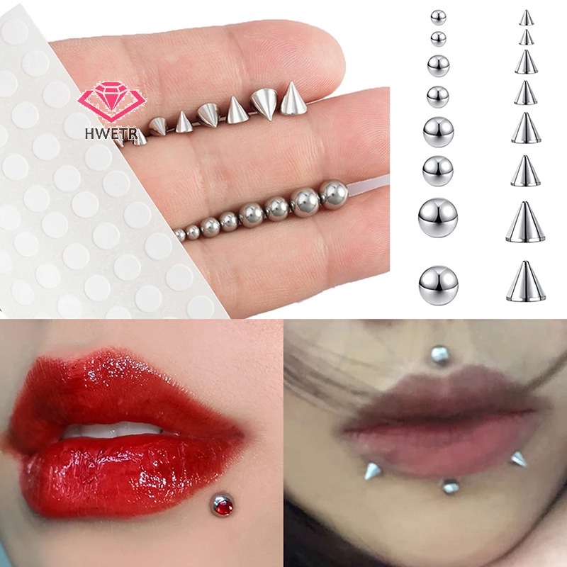 Hwetr สติกเกอร์ติดจมูกปลอม แบบไม่เจาะ เครื่องประดับ สําหรับคิ้ว ปาก จมูก