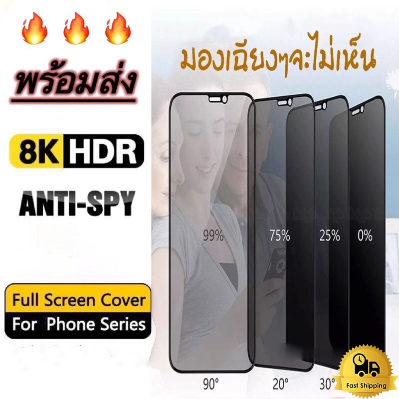 ฟิล์มกระจก เต็มจอ ใช้สำหรับ iPhone กันมองกันเสือก รุ่น 15 13 Pro Max 12 11 Pro Max SE 6 7 8 Plus X XR XS 14 Pro Max