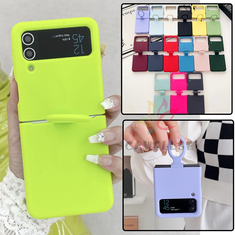 เคสโทรศัพท์ ซิลิโคนนิ่ม กันกระแทก พร้อมแหวนขาตั้ง สีแคนดี้ สําหรับ Z Flip 4 Z Flip 3 Flip3 Flip4