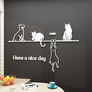 สติ๊กเกอร์อะคริลิค 3D แมว have a nice day