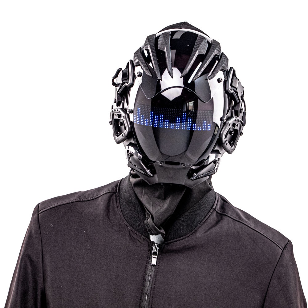 หน้ากากคอสเพลย์ Cyberpunk Black Mask Led เรืองแสง ควบคุมผ่านบลูทูธได้ สําหรับคอสเพลย์ และโชว์การ์ตูน