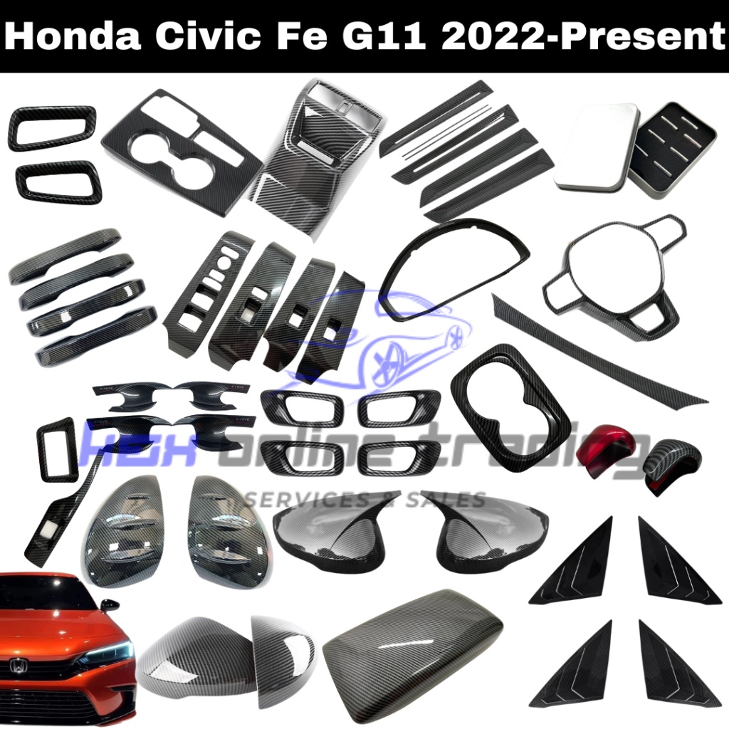 พร้อมส่ง ฝาครอบป้องกันภายในรถยนต์ คาร์บอน สีดํามันวาว สําหรับ Honda Civic FE G11