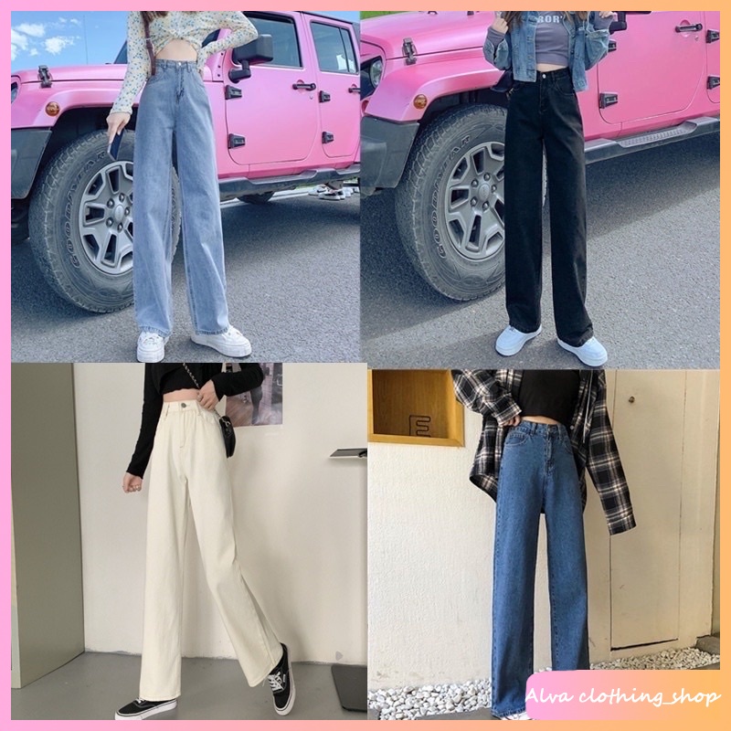👖Alva👖พร้อมส่ง🚚กางเกงยีนส์ ขายาว เอวสูง ทรงกระบอก เท่ เก๋ๆ ทรงสวย แนววินเทจ #8006