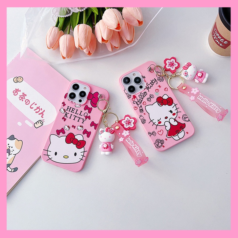 สําหรับ Samsung Galaxy S25 S24 S23 Ultra A55 A35 A25 A15 A24 A05S A04S A13 A33 A53 A73 S22 S21 S20 FE M14 M23 S10 S9 S8 Plus Note 8 9 20 10 Lite เคสโทรศัพท์มือถือ ลายการ์ตูนคิตตี้ พร้อมพวงกุญแจ สีชมพู สําหรับ