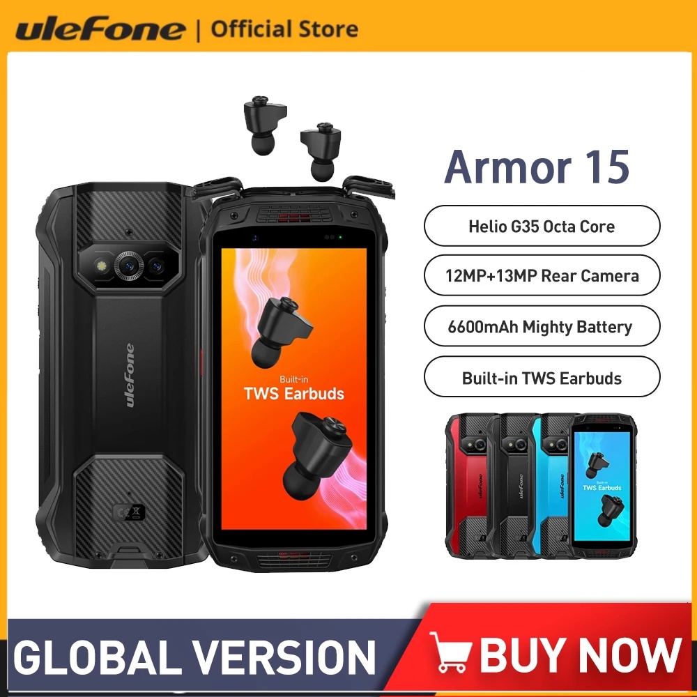 Ulefone Armor 15 โทรศัพท์ที่ทนทาน 6GB + 128GB 6600mAh เอียร์บัด TWS ในตัว 5.45 นิ้ว Android 12 Helio