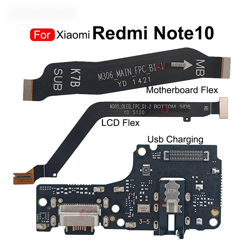 อะไหล่เมนบอร์ดไมโครโฟน พอร์ตชาร์จ USB และสายเคเบิ้ลอ่อน LCD สําหรับ Redmi Note 10 Redmi Note 10S Poco M5S
