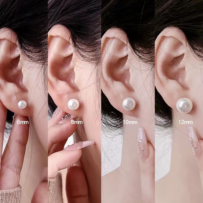 ต่างหูมุก สีชมพูอ่อน สไตล์เกาหลี สําหรับผู้หญิง