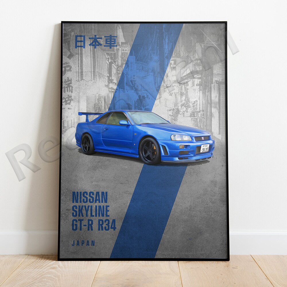 Jdm โปสเตอร์ พิมพ์ลาย Nissan Skyline GT-R R34 Nissan Silvia S15 และ Honda S2000 สําหรับผู้ที่ชื่นชอบรถยนต์