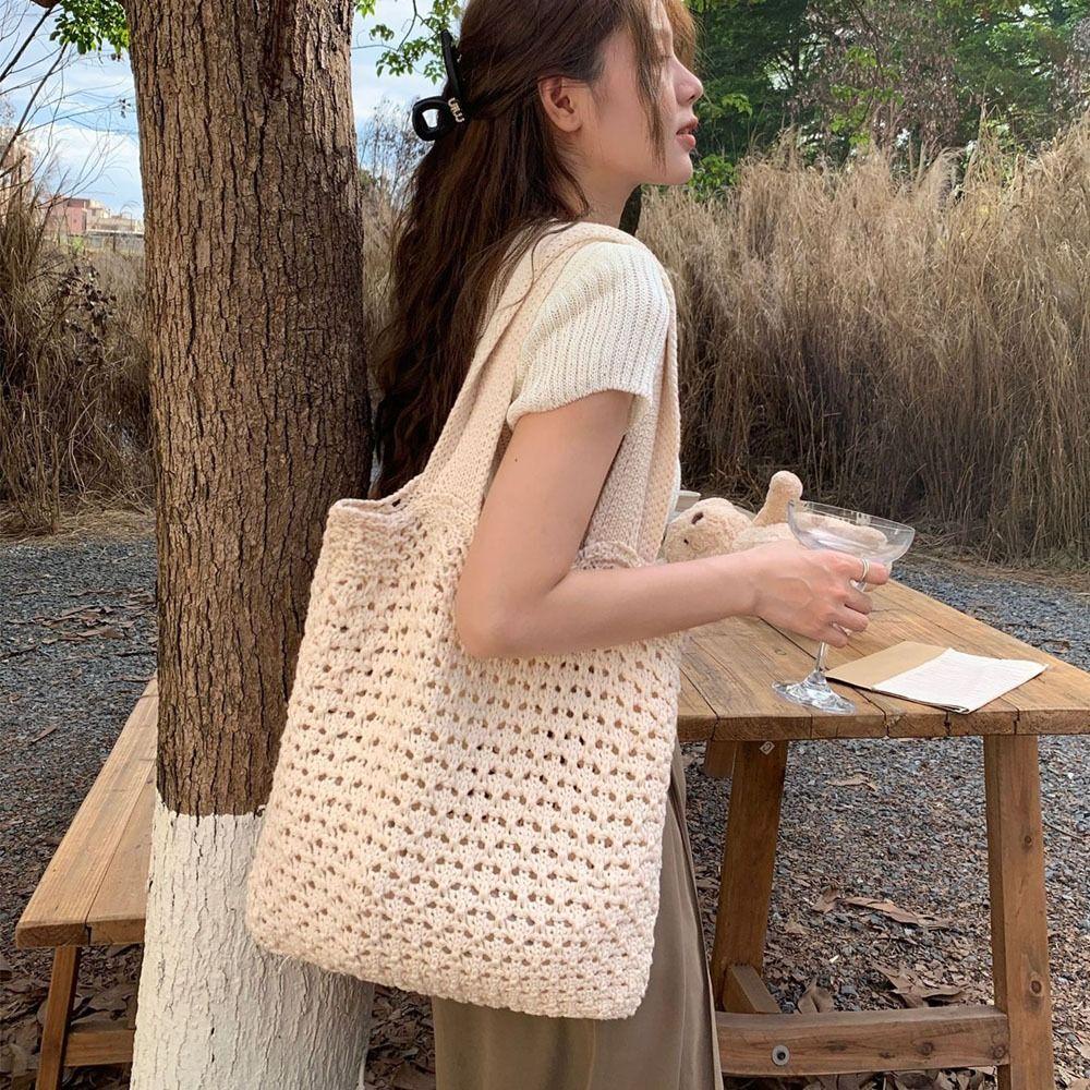 DSLONG กระเป๋าสะพายไหล่ความจุขนาดใหญ่ กระเป๋าถือผ้าถัก สวยงาม ทันสมัย ​​คุณภาพสูง เหมาะสำหรับผู้หญิง
