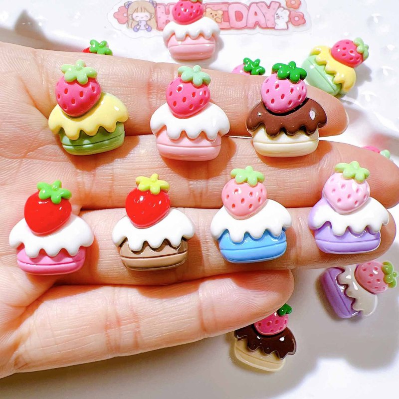 กิ๊บติดผมเรซิ่น รูปเค้กสตรอเบอร์รี่ สําหรับทํามือ DIY จํานวน 10 ชิ้น ต่อแพ็ค