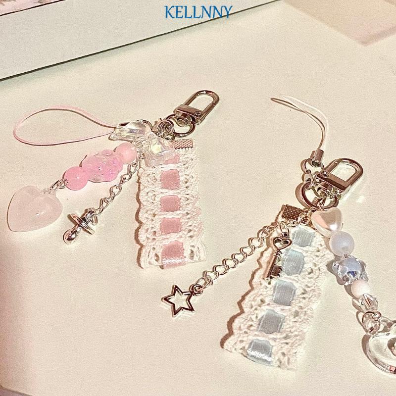 Kellnny พวงกุญแจริบบิ้นลูกไม้ รูปหัวใจ สไตล์วินเทจ สําหรับตกแต่ง