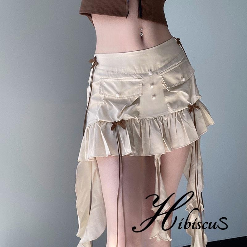 Hibiscus- กระโปรงพลีทสั้น เอวต่ํา แต่งริบบิ้นยาว แต่งโบว์ สไตล์สตรีท เหมาะกับฤดูร้อน สําหรับผู้หญิง