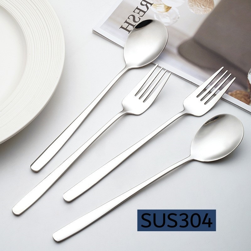 ชุดช้อนส้อมแสตนเลส 304 ปลอดภัย ไม่ลอก ไม่เป็นสนิมช้อนส้อมเกาหลี ด้ามยาว (SUS304)