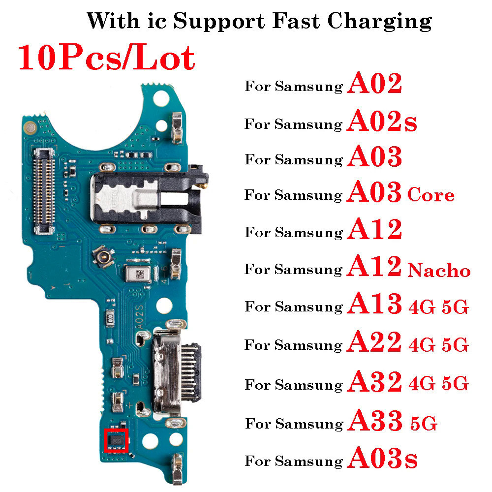 บอร์ดเชื่อมต่อสายชาร์จ USB สําหรับ Samsung Galaxy A02 A02S A03core A12 A13 A22 A32 A33 A52 A53 4G 5G 10 ชิ้น