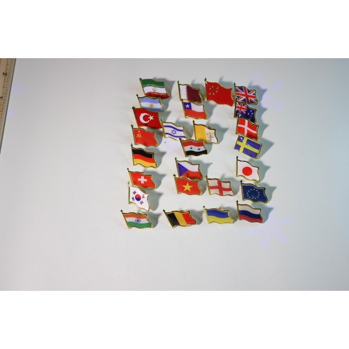 เข็มกลัดธงชาติยุโรปและเอเชีย ตราธงชาติ ป้ายธงชาติ เข็มกลัดเหรียญ โลหะผสม