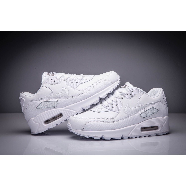 Nike Air Max 90 Cushion Running All-White Leather Men Women Shoes แฟชั่น