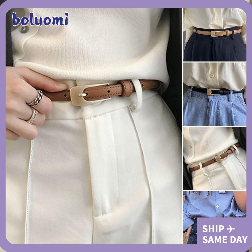 โบลูโอมิ เข็มขัดหัวเข็มขัดโลหะลําลองแฟชั่นสายเอวบางย้อนยุค
