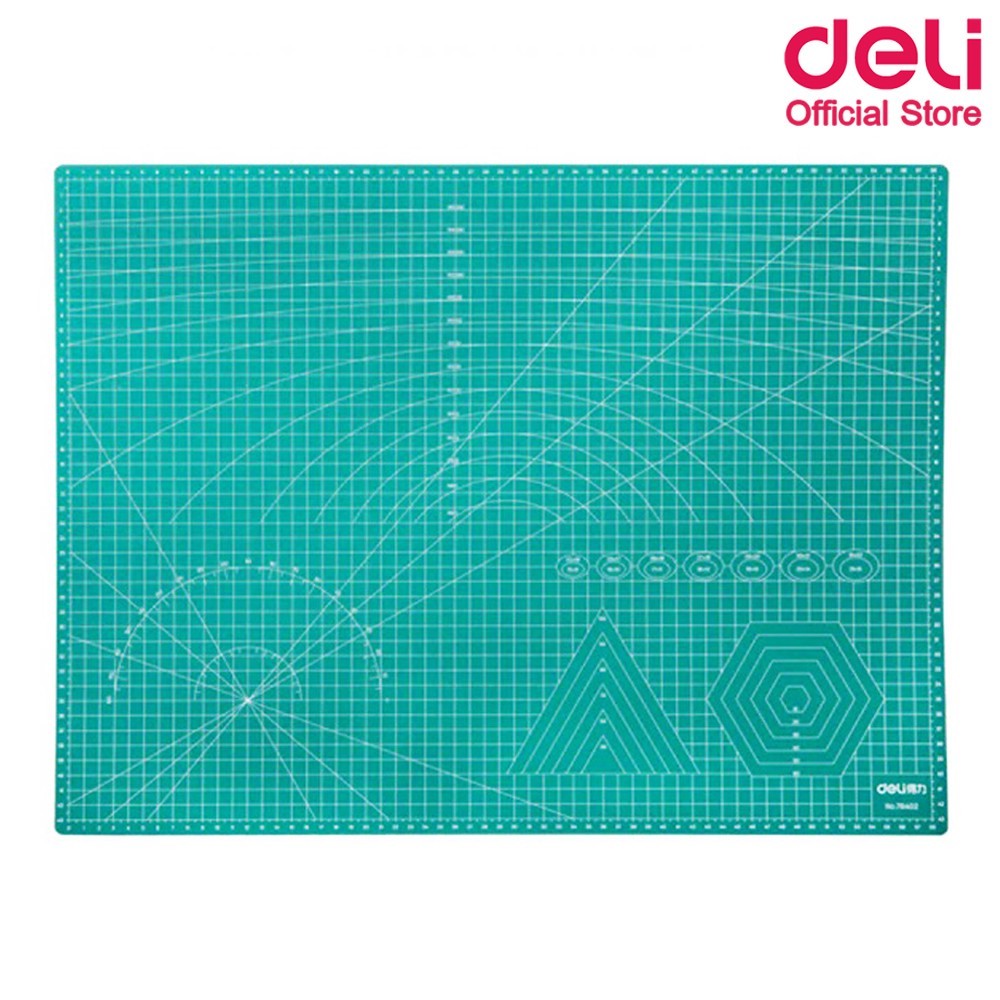 Deli 78402 Cutting Mat PVC A2 แผ่นรองตัดกระดาษ สีเขียว แบบสองด้าน PVC ขนาด A2 (600 x 450mm)