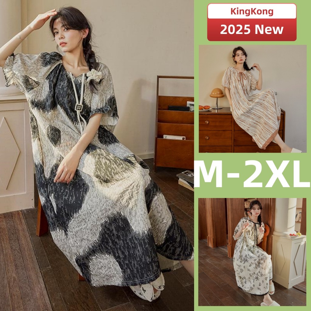 ชุดนอนสตรีผ้าฝ้ายแขนสั้น ระบายอากาศ บาง ฤดูร้อน สวมใส่สบาย M-2XL