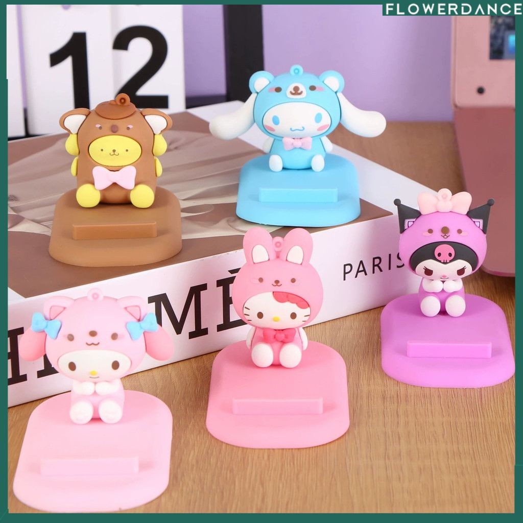 Sanrio Creative ขาตั้งโทรศัพท์มือถือ แท็บเล็ต ตัวละครอนิเมะสุดน่ารัก Hello Kitty Kuromi Melody เครื่องประดับเดสก์ท็อป ของขวัญ ดอกไม้