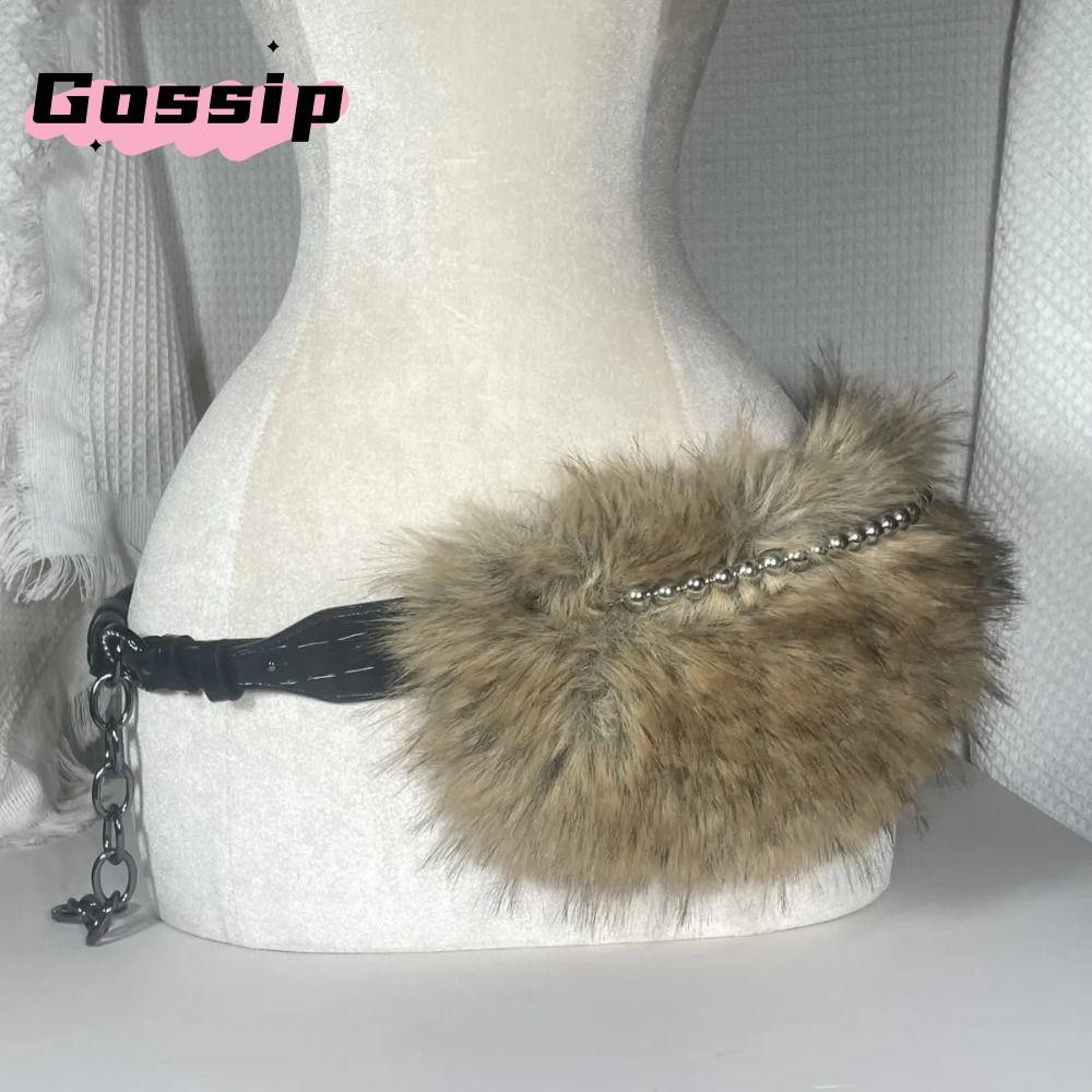 Gossip เข็มขัดลูกปัดโลหะ, Y2K ผู้หญิงแฟชั่นเข็มขัดขนสัตว์ Faux, Retro อินเทรนด์ออกแบบตุ๊กตาเอวสําหรับ Club Party