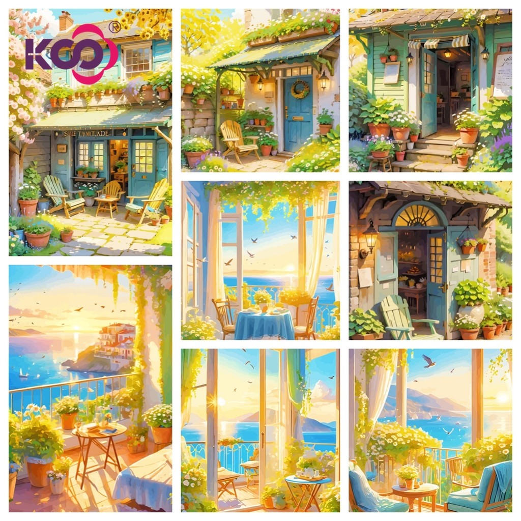 [KS] Healing การ์ตูนภูมิทัศน์ริมทะเล Cottag 5d ภาพวาดเพชรเพชรเต็มห้องนั่งเล่น PasteDiamond Cross Stitch ห้องนอนห้องรับประทานอาหารเพชรเย็บปักถักร้อยตกแต่งบ้าน 30x40 ซม./