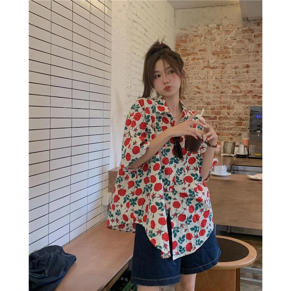 mimi&didi เสื้อเชิ้ตฮาวายลายดอกไม้แขนสั้น สไตล์เกาหลี W339 thumbnail 8
