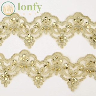 Lonfy ริบบิ้นลูกไม้ ประดับเลื่อม สีทอง กว้าง 3.7 นิ้ว 5 หลา สําหรับเย็บเสื้อผ้า ชุดเดรส